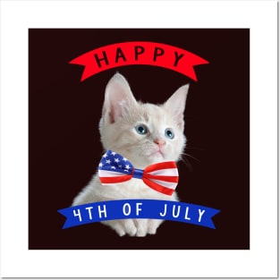 Happy 4th Of July Cute Cat Independece Day Cat With A Bow Tie Posters and Art